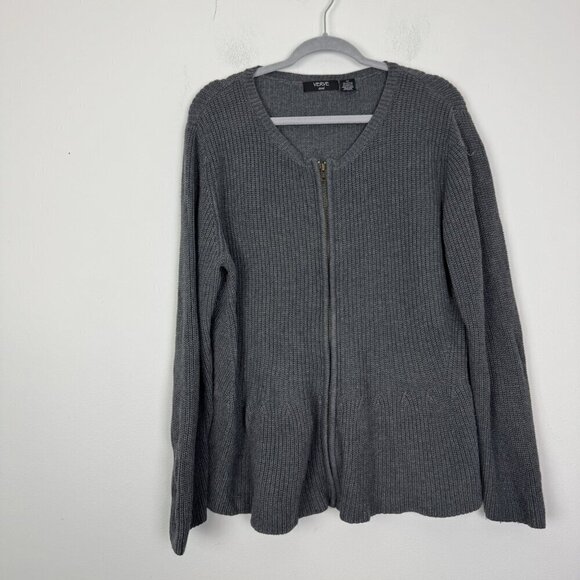 Verve Ami Woman’s Gray Knit Zip Up Cardigan Size 2X Flaws - Picture 1 of 4